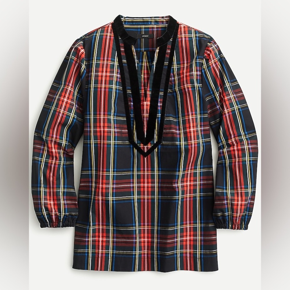 J. Crew Velvet-trimmed V-neck tunic in black Stewart tartan